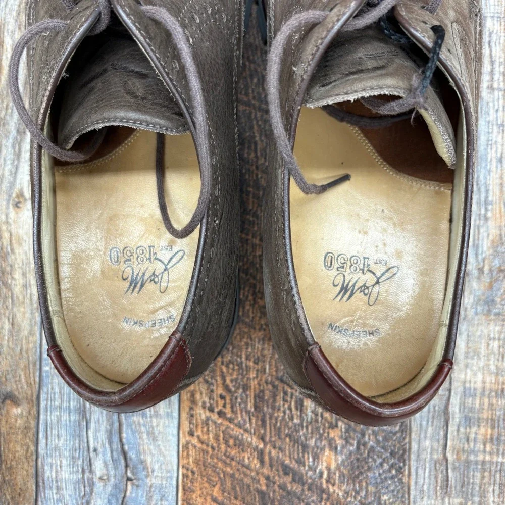 Johnston Murphy Wingtip Oxford Dress Shoes Sheepskin Lace Up Casual Tan‎ Mens 12